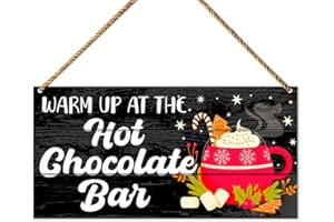 QVUXZ Christmas Wood Sign Decor, Christmas Wall Decor for Home Coffee Hot Cocoa Bar Kitchen Holiday Winter Decorations Farmhouse Xmas Hanging Sign Decor, Warm Up at The Hot Chocolate Bar