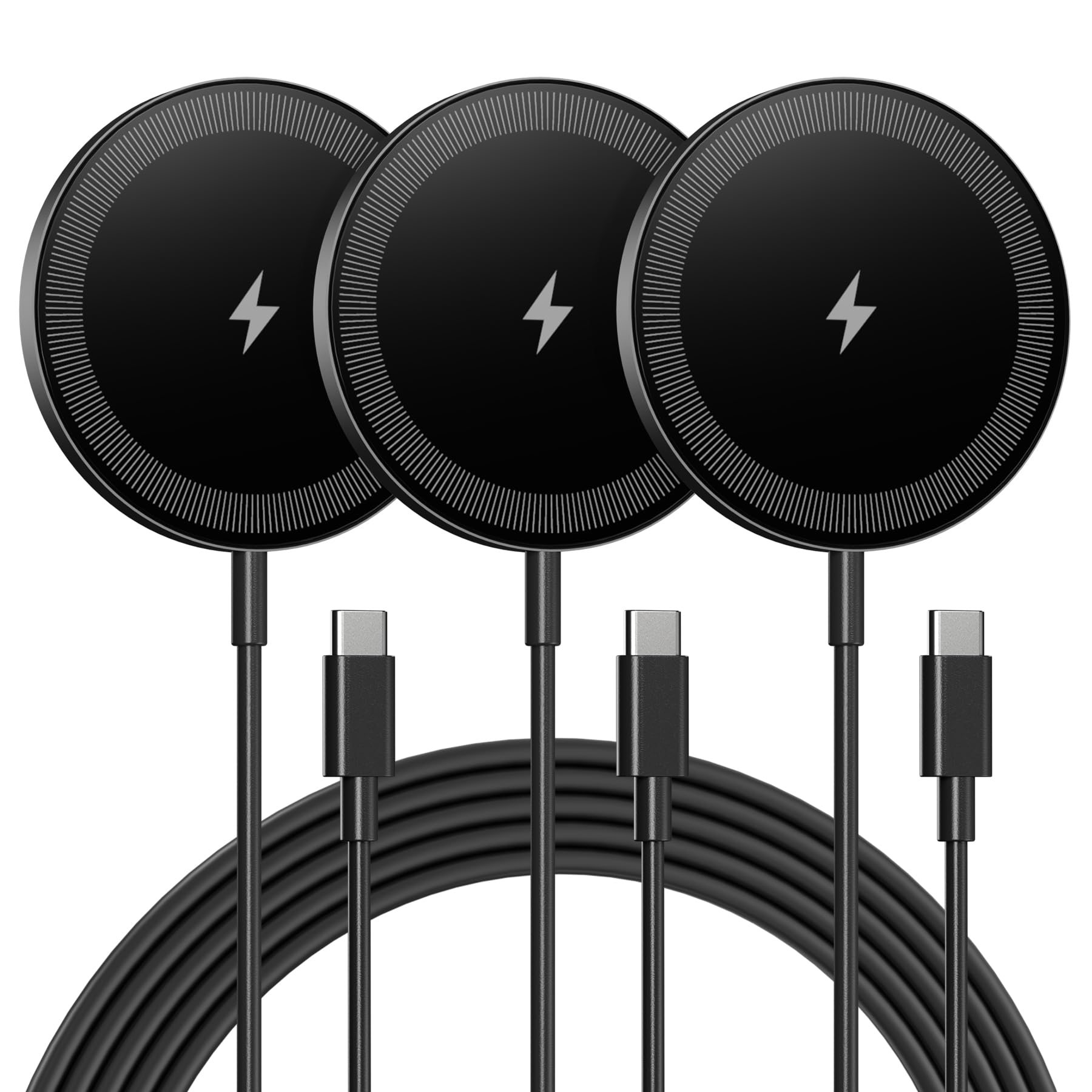 Magnetic Wireless Charger Charging Pad: 15W Qi Fast Portable Slim Charger Puck for iPhone 17e 17 Air 17 Pro Max 16 15 14 13 12 Series S26 & AirPods 4 3 2 Pro - Include USB-C/A Dual Ports (3Pack Black)