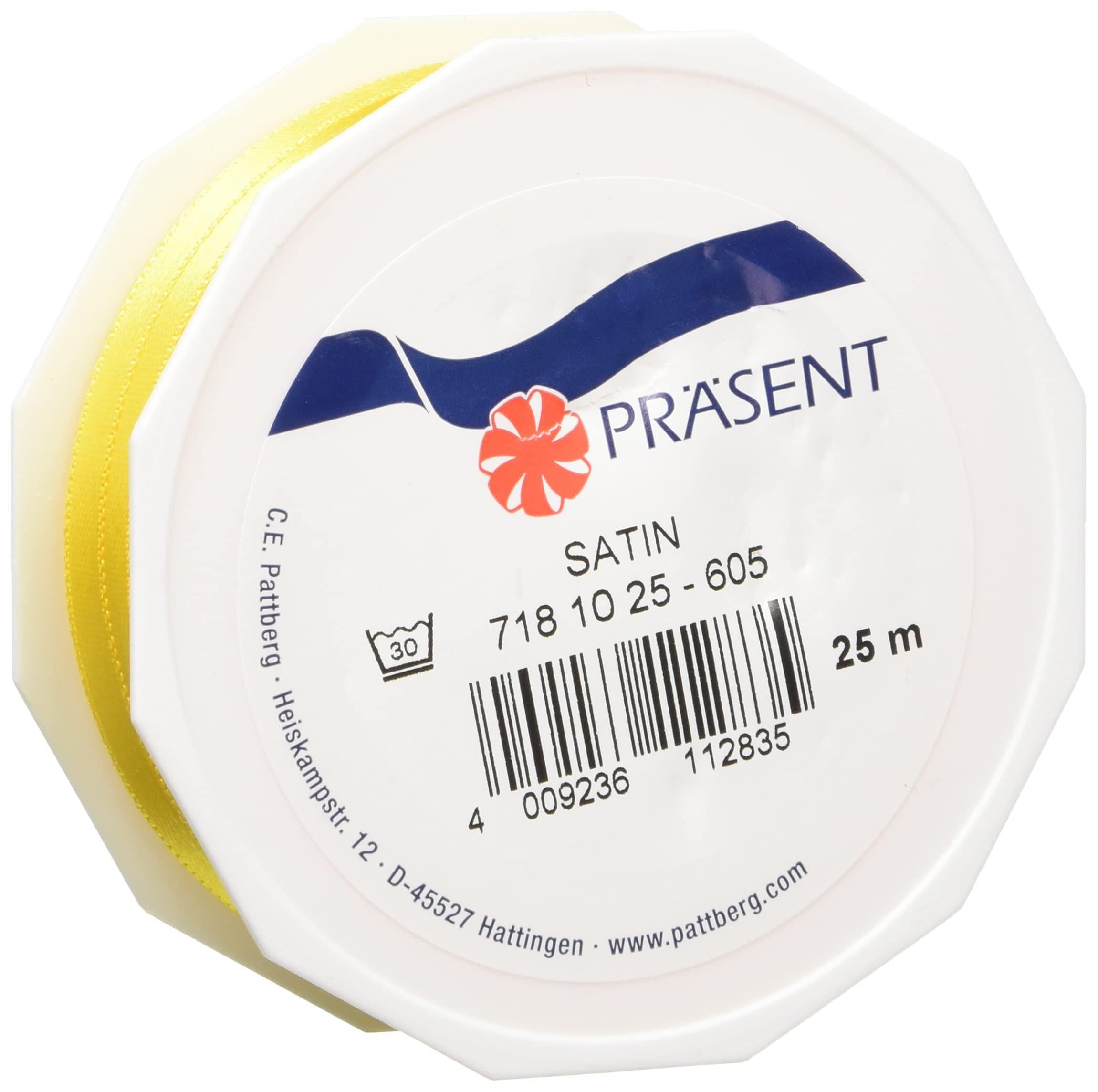 C.E. Pattberg SATIN yellow gift ribbon, 27 yards for Wrapping Gifts, 0.39 inches width, Ribbon for Decorating & Crafting, Decorative Ribbon for Gifts, for every occasion