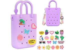 BESTSTONE Silicone Small Rubber Beach Bag with 20 Charms, Hole Handbag With Adjustable Shoulder Strap, Girls and Woman