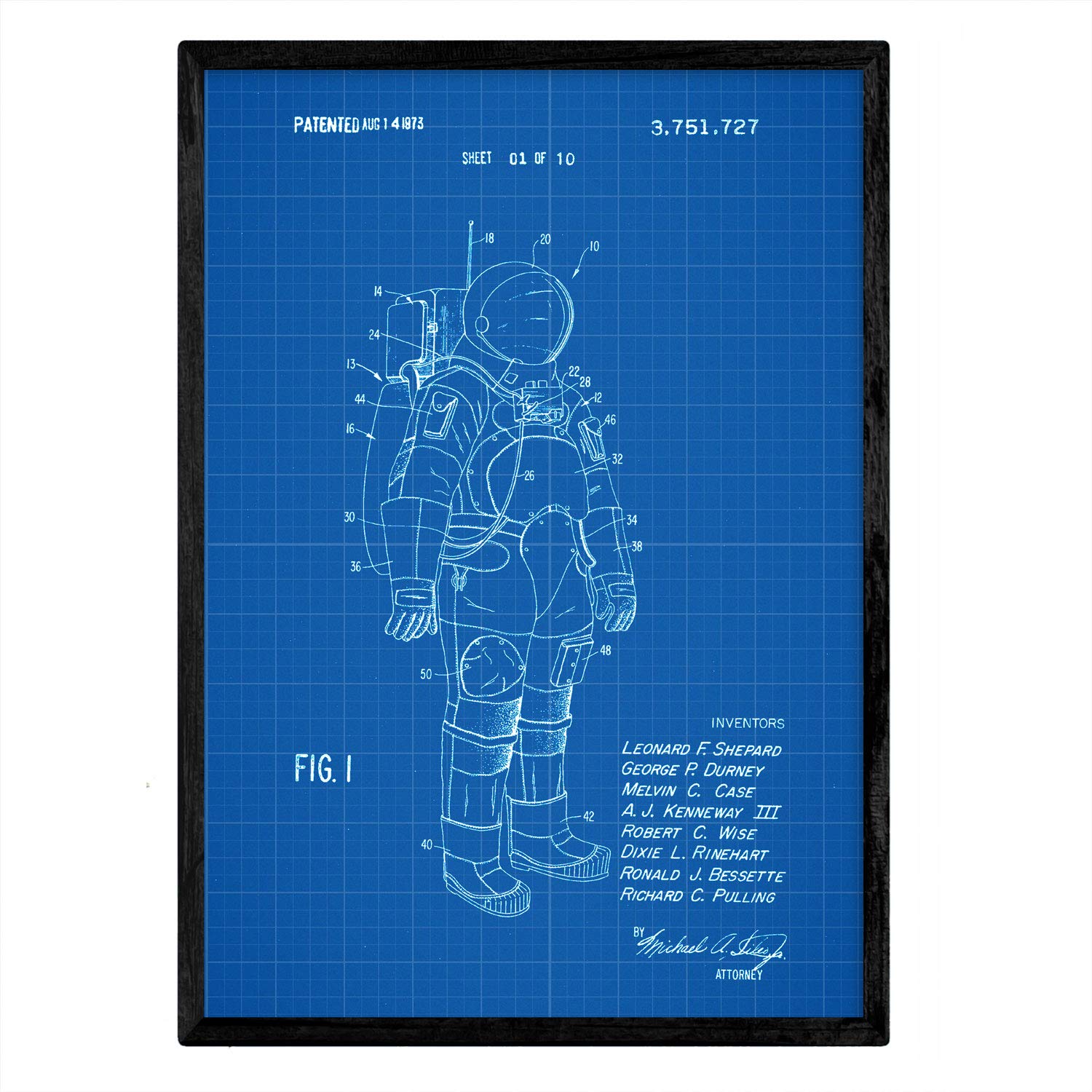 Nacnic Poster with Patent astronaut suit. Sheet with old design patent A3 size with blue background