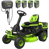 Greenworks 60V 30' Riding Lawn Mower (1.25 Acre, 16 HP Gas Equivalent, 6 MPH, Tow Up to 200 lbs.), (4) 8.0Ah Batteries (1,920 Wh Max) + Turbo Wall Charger