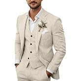 Men's 3 Piece Linen Suits Casual Lightweight Blazer Jackets Vest Pants Set | Linen and Polyester Fabric, Anti-wrinkle, Slim Fit, Notch Lapel, Blazer Vest and Pant,Ideal for wedding party prom business
