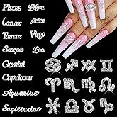 JERCLITY 24pcs Silver Alloy Zodiac Nail Charms - 12pcs Zodiac Signs Nail Studs & 12pcs Constellation Words Nail Charms for Women Nail Art