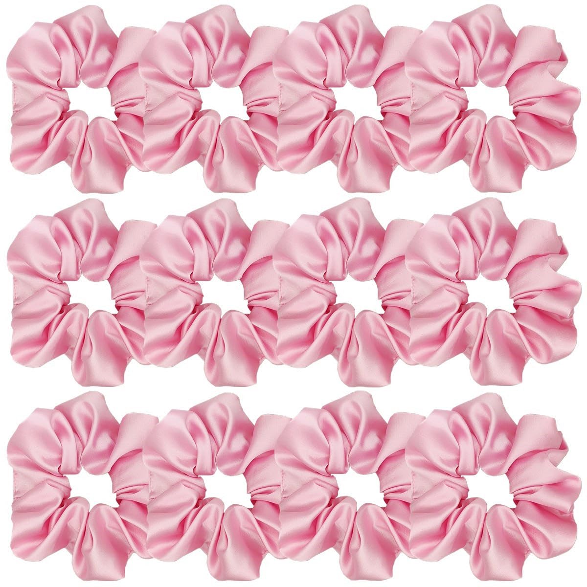 Photo 1 of 12 Pcs Satin Silk Scrunchies, Soft Hair Ties, Fashion Hair Bands, Bow Ropes, Elastic Ponytail Holders, Hair Accessories for Women and Girls (4.3 Inch, Pink)
