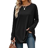 Velvelhall 95% Cotton Long Sleeve Shirt for Women, Thumb Hole Oversized Tunic Tops, Crew Neck Loose Fit Trendy Basic Tees