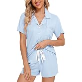Anjue Women's Christmas Pajama Set - Short Sleeve Button Down PJs With Shorts, Light Grey, Size XL