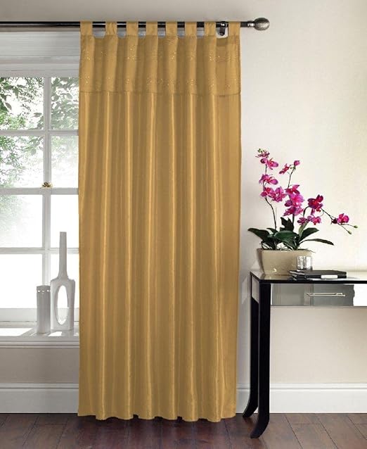 Faux Silk Tab Top Sequin Panel Curtain, Colour Gold. Size 57" x 90" (145cm x 228cm). Amazon