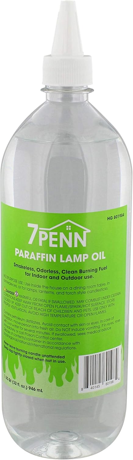Oil Lamps & Accessories - 7Penn Odorless Smokeless Lamp Oil Fluid - 32 Ounce Clear Paraffin Oil Lantern Fuel for Indoor and Outdoor Use