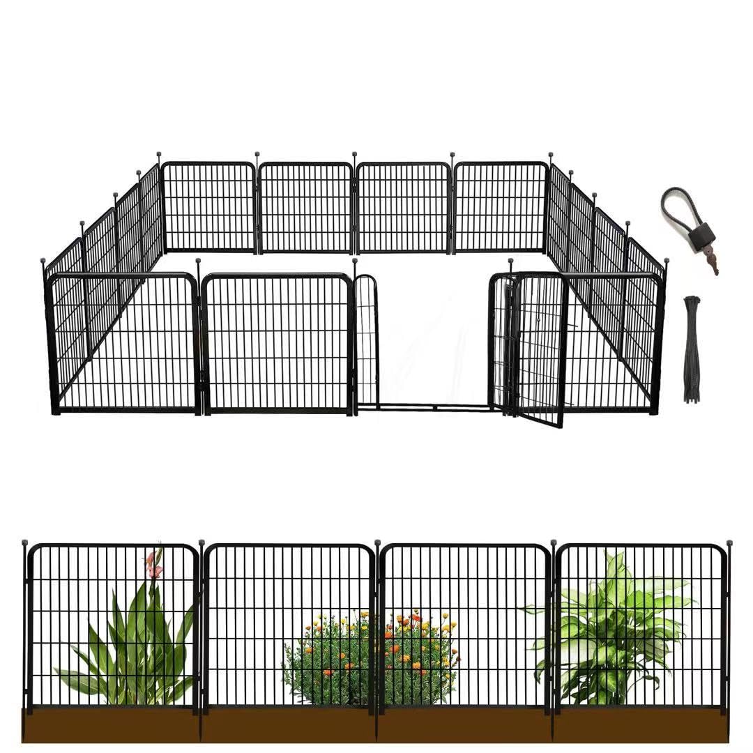 Getlay Animal Barrier Fence, 40 in(H)×27 in(L) 14 Panels Total 31 Ft(L), Garden Fence with Gate, Flower Bed Fencing, Black Metal Decorative Garden Fencing, Fence for Dogs Outside Image