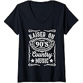 Womens Raised On 90's Country Music Vintage Funny Retro Southern V-Neck T-Shirt
