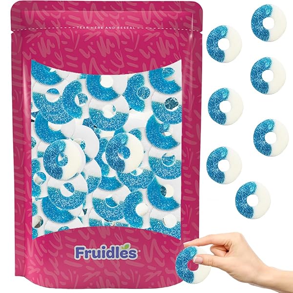 BLUE RASPBERRY GUMMY RINGS CANDY, ASSORTED FRUIT FLAVORS...