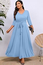 Runwind Plus Size Dress for Women 3/4 Sleeve V Neck