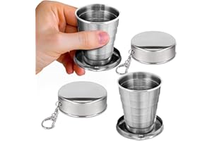 Collapsible Shot Glass with Lid - 2.5Oz (75ml) Stainless Steel Travel Shot Glasses, Rust & Bend Resistant, Keychain for Easy 