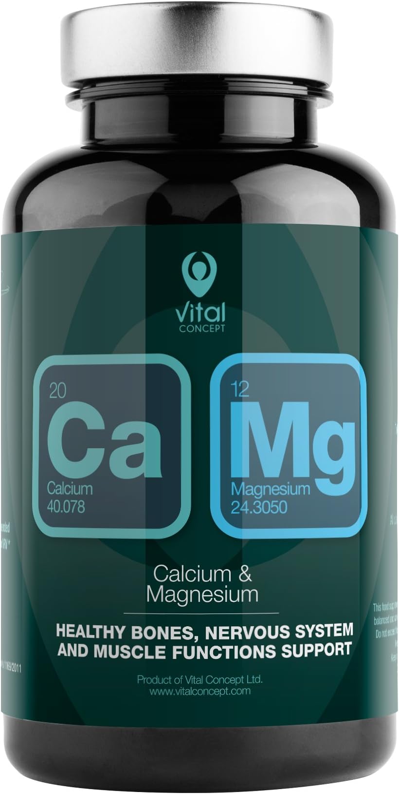 Vital Concept Calcium & Magnesium - for Bones, Nervous System, Muscle Functions Support. Daily Dose Provides 235mg Ca + 252mg Mg. 90 Veggie Capsules, GMO and Gluten Free.