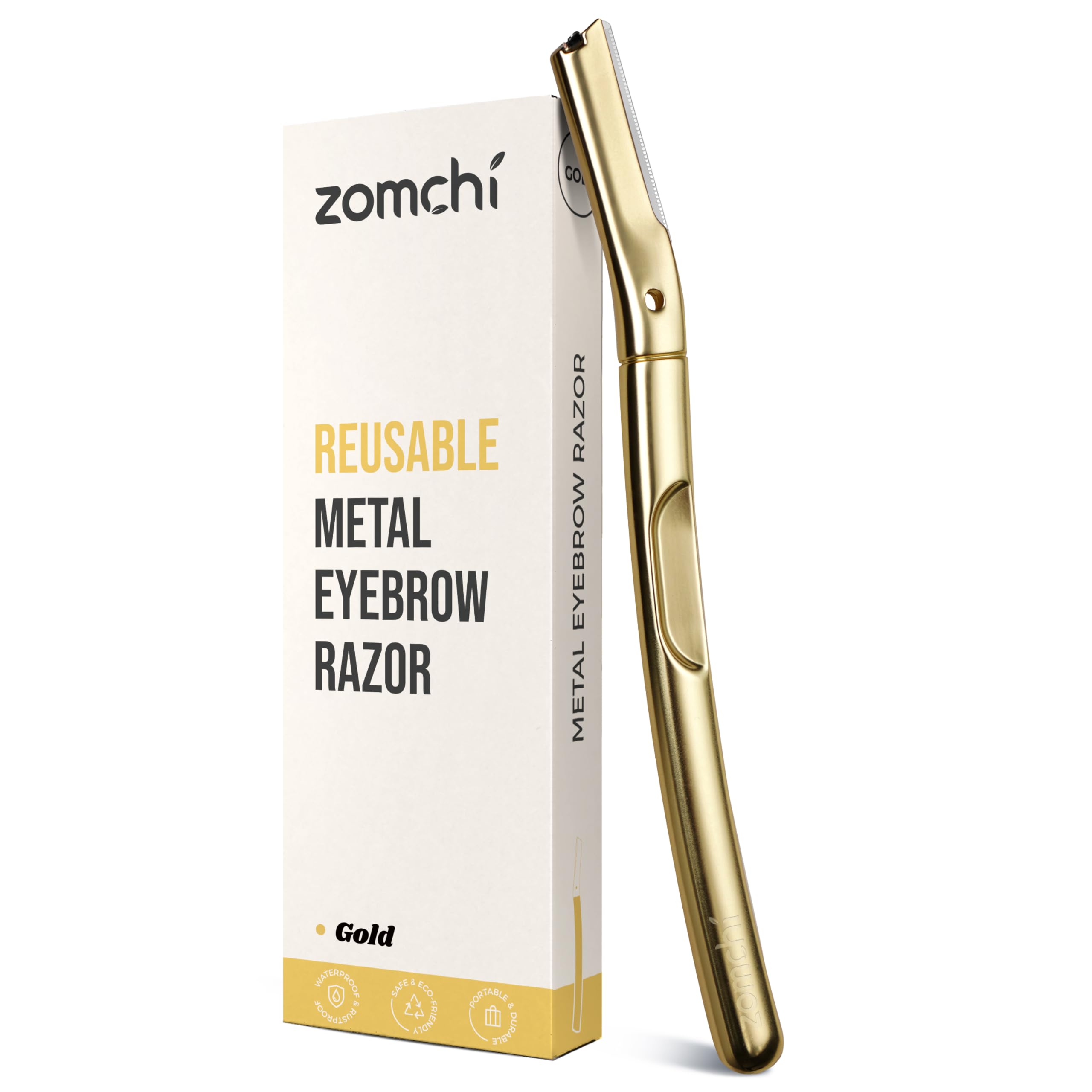 ZOMCHI Dermaplaning Tool for Face, Eyebrow Shaper for Women and Men, Precision Silicone Cover, Reusable Metal Handle - Matte Gold
