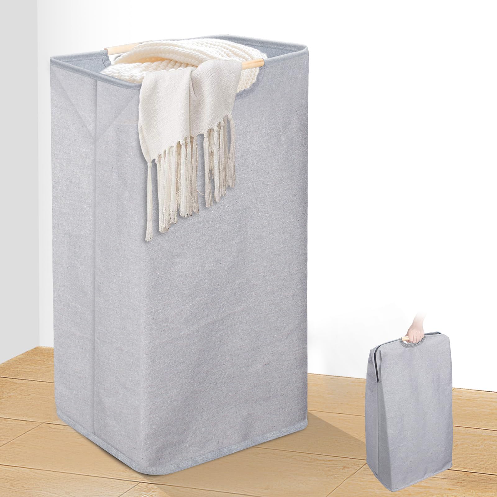 Zivacate Laundry Basket 100L, Large Collapsible Laundry Hamper with Handles, Grey