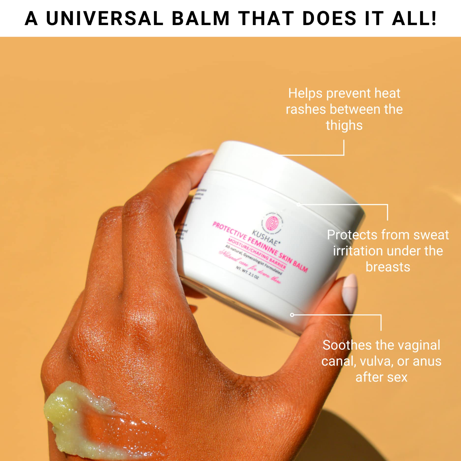 Kushae Protective Feminine Skin Balm, Refreshing & Soothing Vulva Moisturizer for Feminine Dryness, Menopausal Dryness, Fragrance-Free Vulva Care Products, 2.1 oz