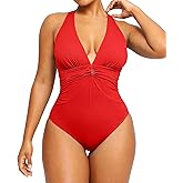 SHAPELLX Women's One Piece Swimsuit Tummy Control Ruched Full Coverage Bathing Suit V Neck Slimming Swimwear