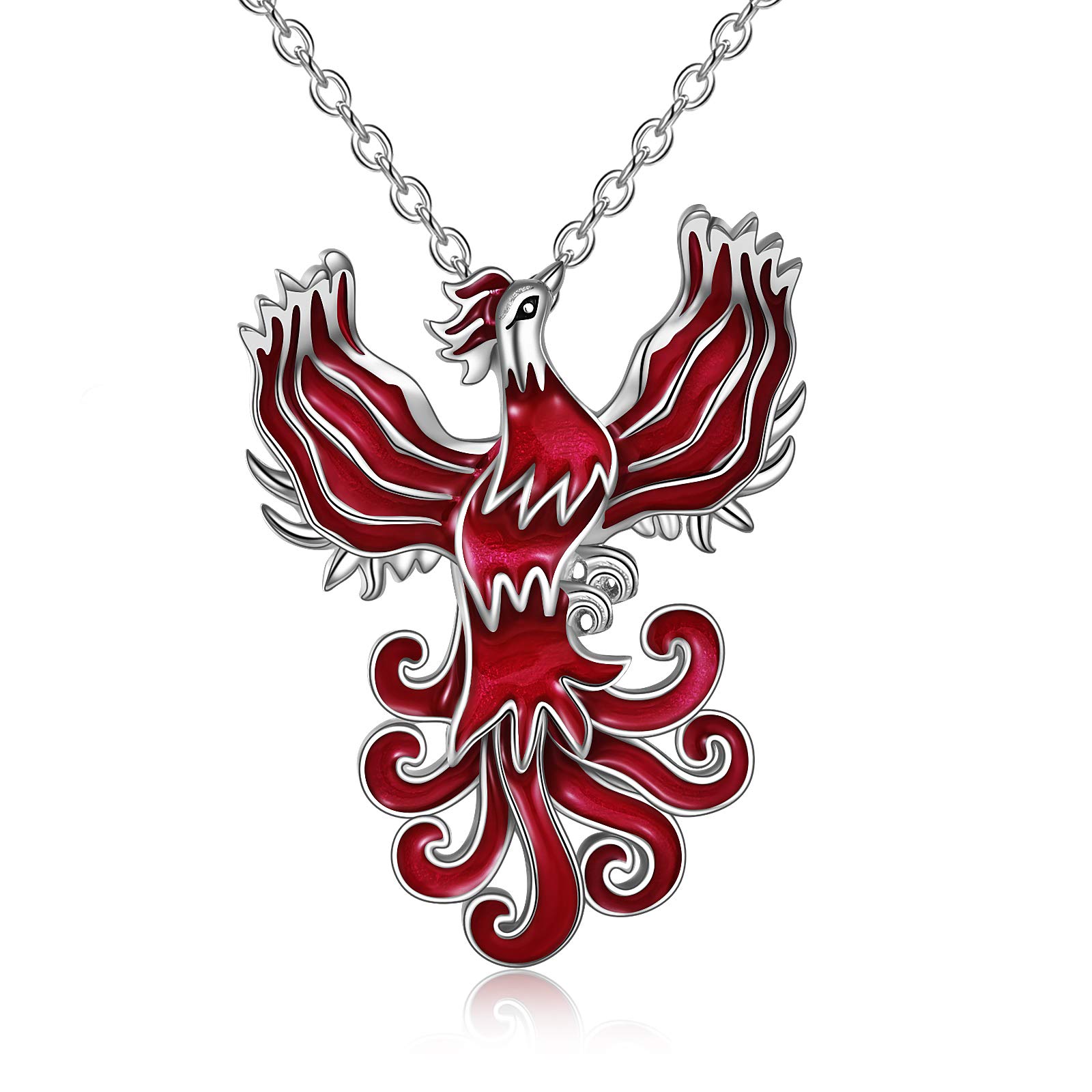 YFN Phoenix Necklace Gifts for Women Sterling Silver Phoenix Rising Bird Pendant Jewellery(red)