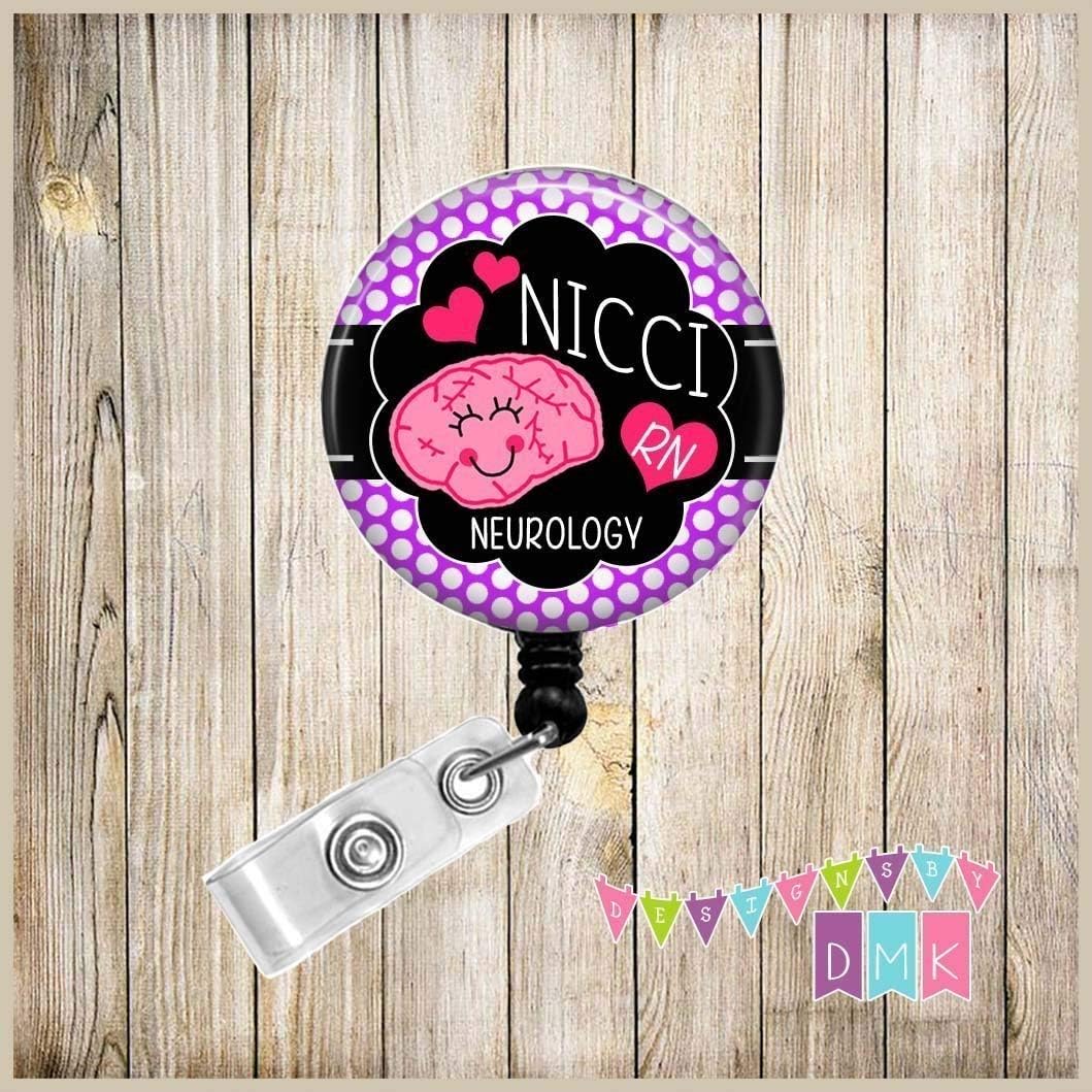 Bryelle the Brain - Personalized - Neurology - Purple Polka Dots - Button Badge Reel - BR0021