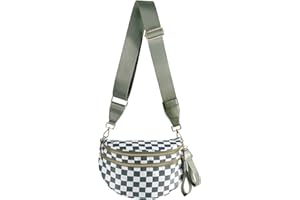 MEISEY Black and White Checkered Crossbody Bag Bum Bag for Women,Spacious Checkered Purse Fanny Packs Belt Sling Bag with Shoulder Strap (Beans Green Checkered)