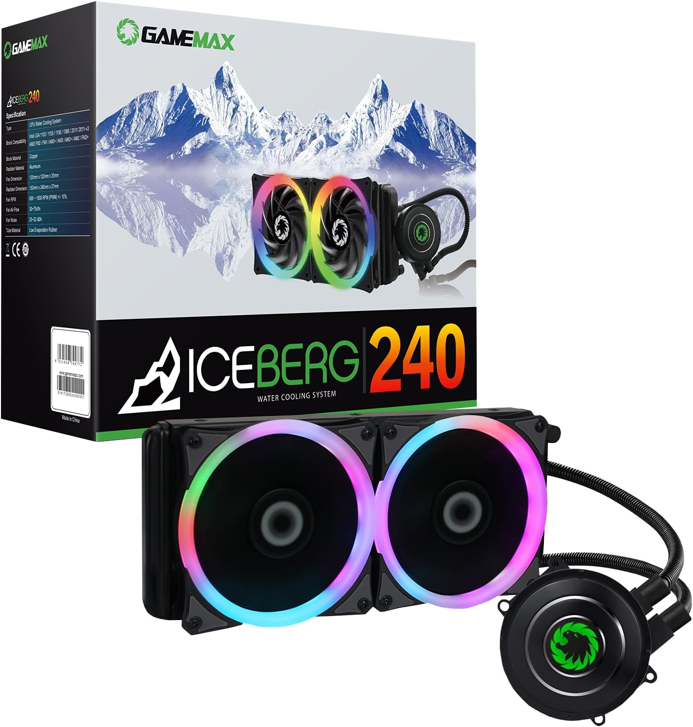 GameMax Iceberg 120 CPU Water Cooler, SYNC RGB Light Via