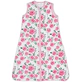 LollyBanks Baby Sleep Sack - 100% Organic Cotton, 0.5 TOG, 2-Way Zipper, 6-12 Months, Peony Print