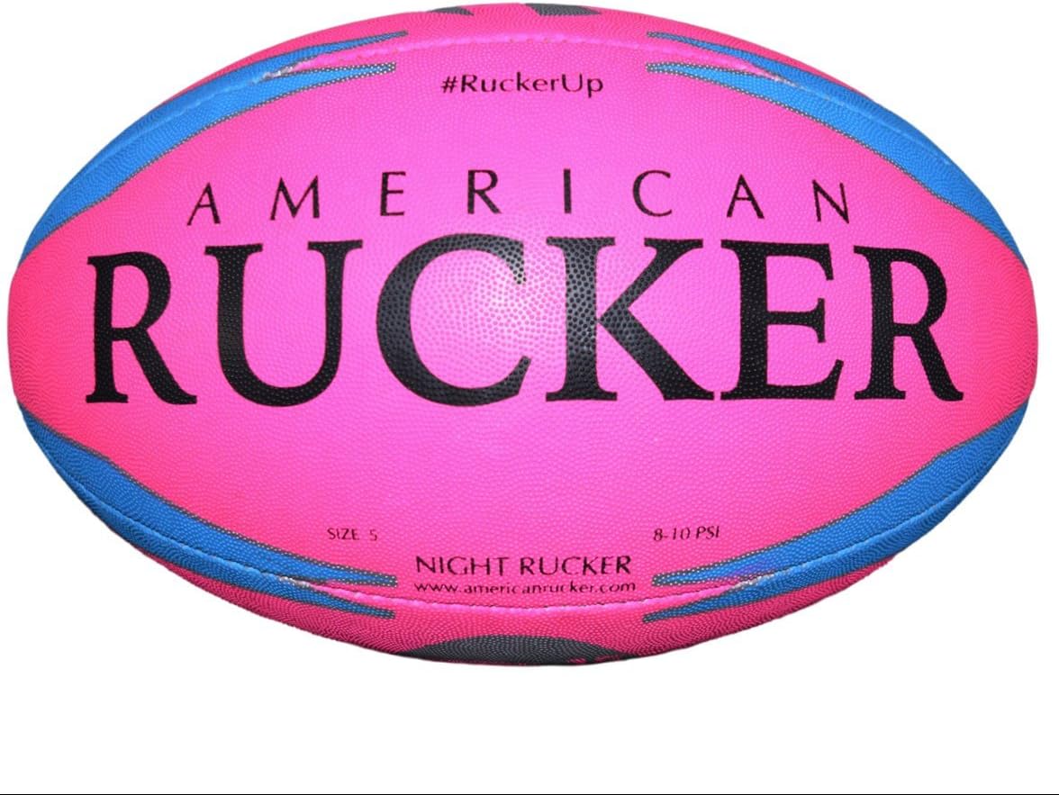 Night Rucker Rugby Ball- Pink Night Glow Ball - Training - Practice - Size 5 Ball