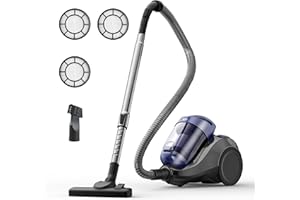 Aspiron Canister Vacuum Cleaner, 1500W Bagless Vacuum Cleaner, Set of 3 Anti-Allergen HEPA Filter, 2.5QT Dust Cup, 2-in-1 Crevice Tool, Low Noise, Corded Vacuum for Hard Floors, Carpets, Pet Hair
