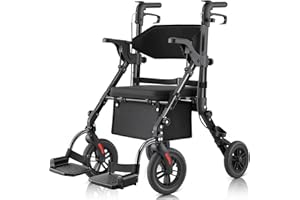 Rollator Walkers for Seniors with Seat, Walker Wheelchair Combo, 2 in 1 Rolling Walker Transport Wheelchair Lightweight Folda