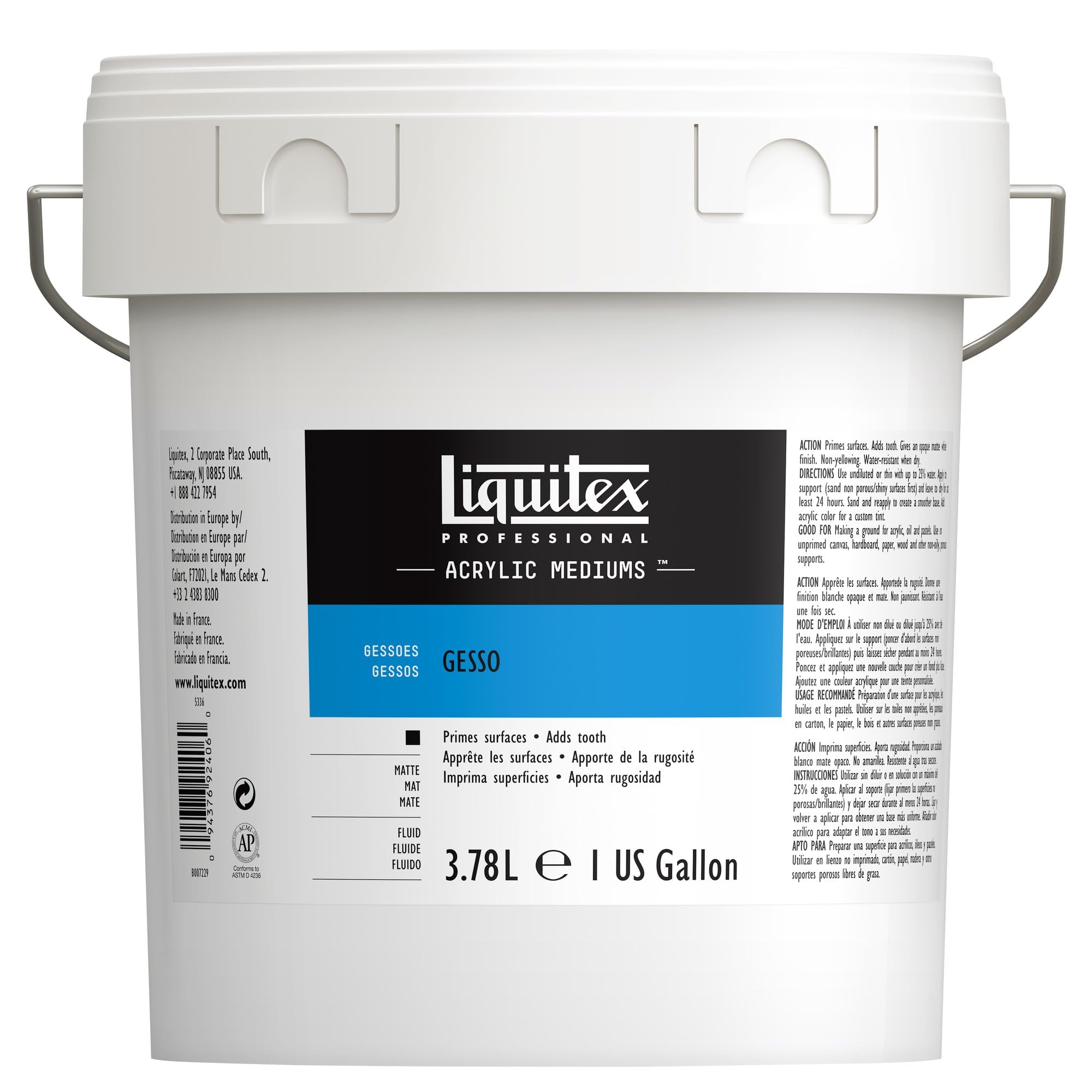 Liquitex Professional Acrylic Medium for Acrylic and Oil Paint, White Gesso Surface Prep, 3.78 L