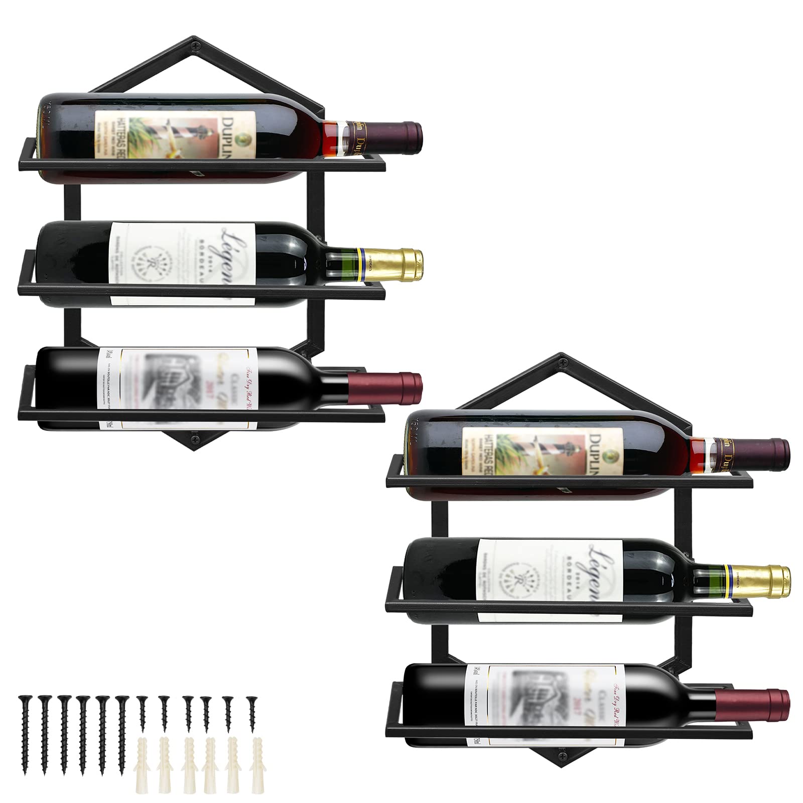 Giyiprpi Wall Mounted Wine Stemware Rack, Metal Hanging Glass Display Holds 3 Cups 2 Bottles, Elegant Storage for Kitchen Dining Room Bar Wine Cellar (Gold 2)