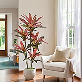 Artificial Dracaena Tree 5ft(60in) Tall Large Faux Silk Plants with Realistic Trunks and Red Leaves, Fake Floor Potted Artificial Plants for Home Office Indoor Decor (5feet,1Pack)