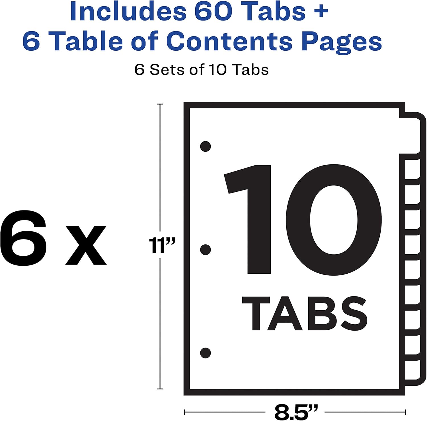 Avery 10-Tab Dividers for 3 Ring Binders, Customizable Table of Contents, Multicolor Tabs, 6 Sets (11188) : Binder Index Dividers : Office Products