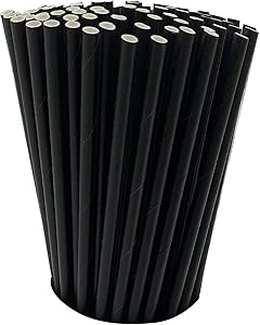 100 Black Biodegradable Paper Straws co-Friendly Biodegradable Drinking Straws Bulk for Party Supplies, Bridal/Baby Shower, Birthday, Mixed Drinks, Weddings, Restaurant, Food Service, Drink Stirrer