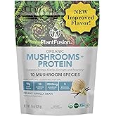 PlantFusion Mushroom Protein Powder - 3 in 1 Vegan Protein Powder, Mushroom Supplement, and Adaptogen Supplement - Support Mental Focus, Immunity, and Recovery - Vanilla 1lb