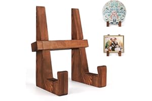 DEBETOOL Wooden Plate Stand - 8.8inch Wood Plate Holder Stand for Display, Rustic Wooden Picture Frame Holder Stand, Decorative Table Top Easels for Display