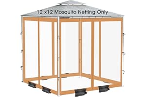 ShowyLive 12x12 Patio Umbrella Mosquito Netting with Zipper 4 Doors & 8 Weight Bag - Adjustable Polyester Mesh Bug Screen for Outdoor Umbrellas, Garden, Patio Tables (Brown)