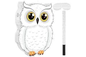 Aoriher Owl Piñata with Stick Blindfold Confetti 3D White Snowy Owl Piñatas Set for Woodland Forest Wizard Animal Party Shower Game Birthday Party Decorations Supplies
