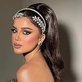 Mpoikba Wedding Hair Pieces for Brides, Handmade Bride Headband, Bridal Hair Accessories Rhinestone Headpiece for Women(Gold)