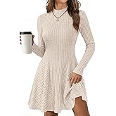 KIRUNDO Sweater Dress for Women 2026 Spring Fall Long Sleeve Mock Turtleneck A Line Fit and Flare Ribbed Knit Short Dresses