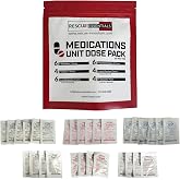 Rescue Essentials Medications Dose Pack&ndash;First Aid Refill Kit with Ibuprofen, Acetaminophen, Aspirin, Antihistamine, Anti-Diarrheal &amp; Antacid&ndash; Compact Emergency Travel &amp; IFAK Supply-1 Module (30 Doses)