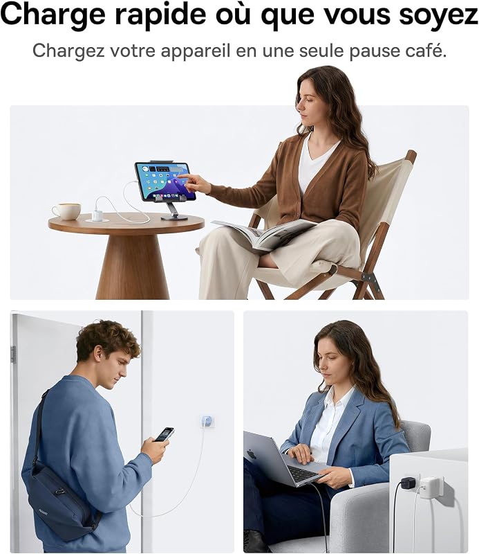 Chargeur USB C 45W GaN avec câble 1 m, Alimentation Charge Rapide PPS PD pour Samsung S25 Ultra/S24, iPhone 17/16/15 Pro Max, iPad, MacBook, Pixel