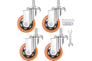 AOCHENLY Stem Casters Heavy Duty Swivel Threaded Stem Caster Wheels with American Size 1/2''-13x1'' Thread Dual Locking Wheel with Brakes Pack of 4 (3 inch, No Brake)