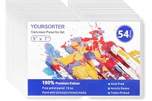 YOURSORTER 54 Pack 5x7 Inch Canvas Boards for Painting Bulk, Kids Art Novices Blank Painting Canvases, Gesso Primed Acid-Free 100% Cotton Canvas Panels for Acrylic Oil Watercolor Tempera Paint