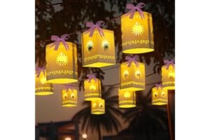 Beeveer 20 Pack Princess Sun Hanging Lanterns DIY Set Purple Princess Hanging Paper Lanterns Purple Sun Cutout Square Round Decorations for Birthday Party, Light String Not Included(Classic Color)