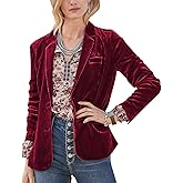 MINTLIMIT Women's Long Sleeve Velvet Blazer Casual Notched Lapel Solid Buttons Velvet Suit Jacket, S, Wine Red-2
