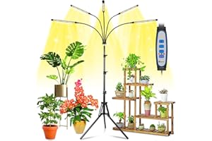 Wolezek Grow Lights for Indoor Plants Full Spectrum, LED Grow Light with Adjustable Stand and Sturdy Clip, 5-Heads Plant Grow Lights Indoor with Auto 6/12/16H Timer, 3 Light Modes, 5 Levels Dimmable