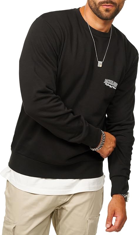 Herren Sweatshirt mit Rundhals Crewneck Pullover Sweater für Männer im Regular-Fit - JJ24756-BLA-S